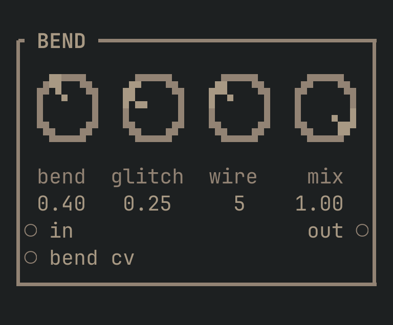The BEND card as vimsynth draws it, 32 by 12 terminal cells