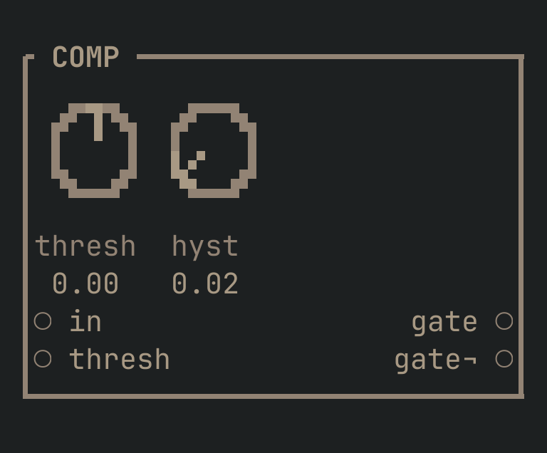 The COMP card as vimsynth draws it, 32 by 12 terminal cells