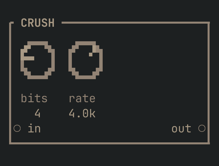 The CRUSH card as vimsynth draws it, 32 by 11 terminal cells