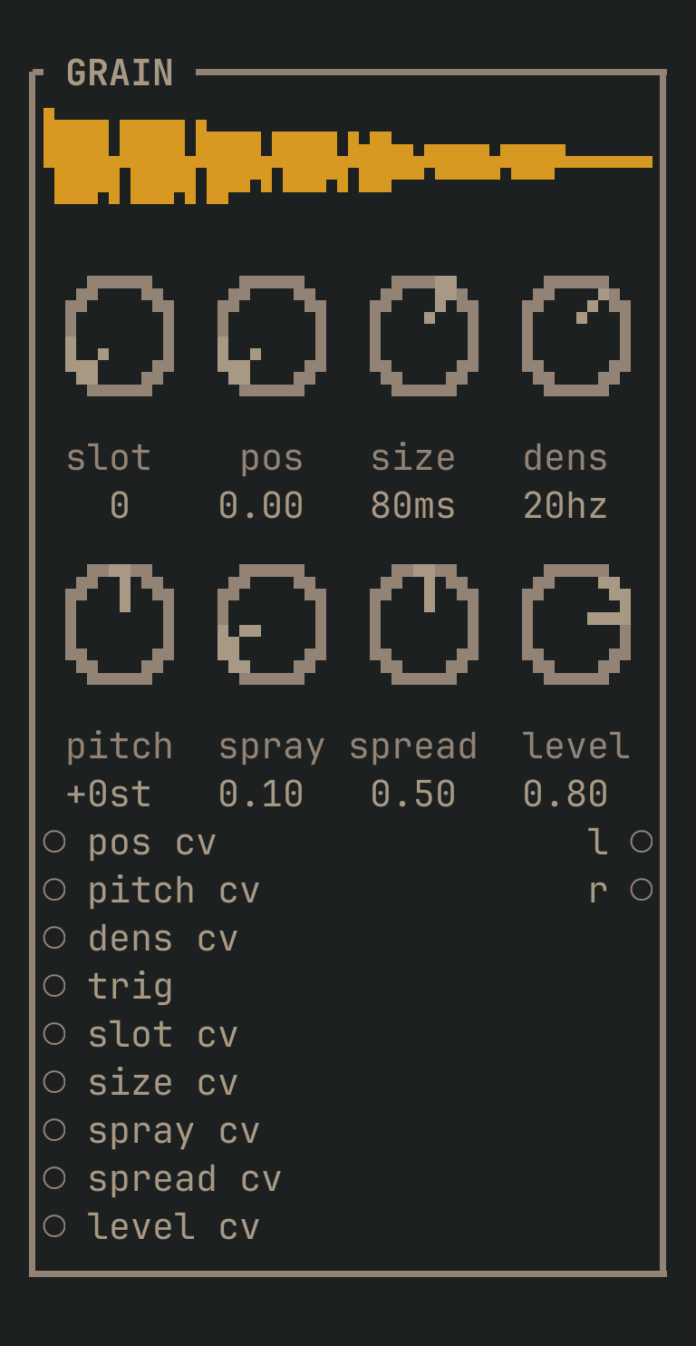 The GRAIN card as vimsynth draws it, 32 by 28 terminal cells