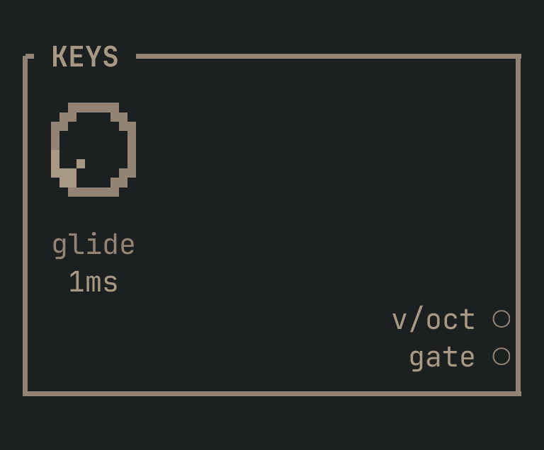 The KEYS card as vimsynth draws it, 32 by 12 terminal cells