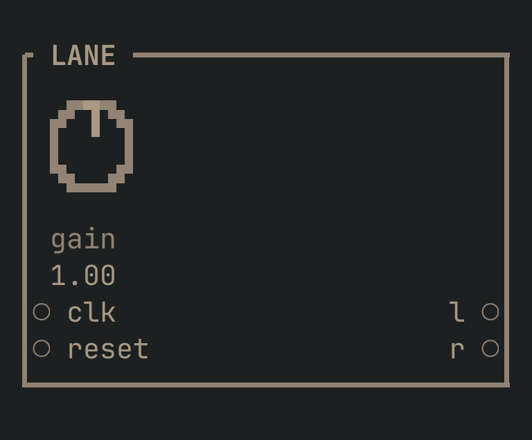 The LANE card as vimsynth draws it, 32 by 12 terminal cells