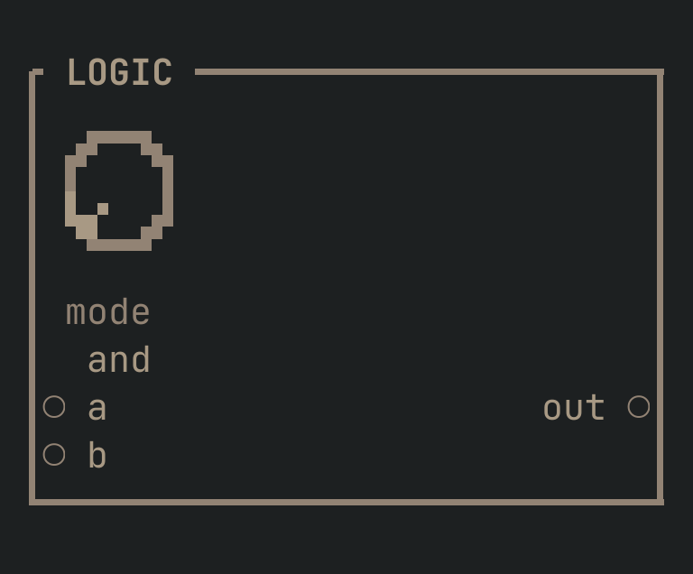 The LOGIC card as vimsynth draws it, 32 by 12 terminal cells