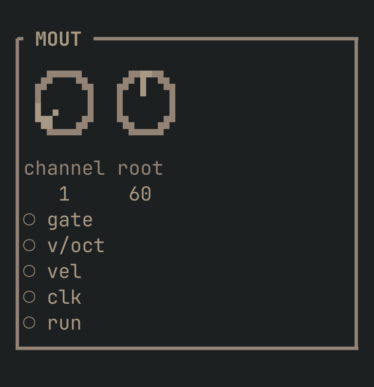 The MOUT card as vimsynth draws it, 32 by 15 terminal cells