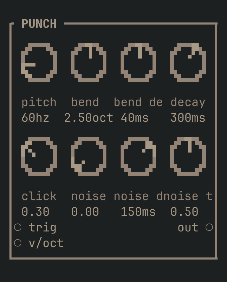The PUNCH card as vimsynth draws it, 32 by 18 terminal cells