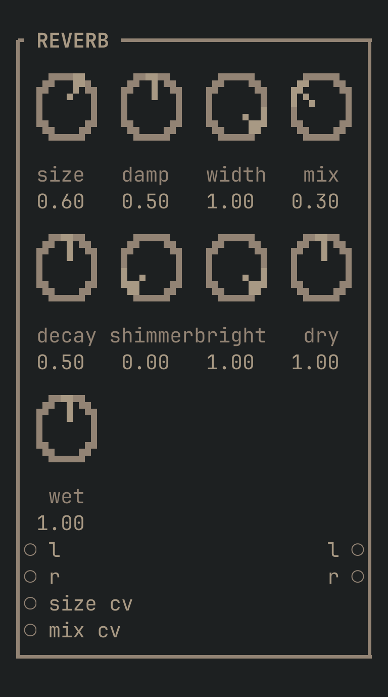 The REVERB card as vimsynth draws it, 32 by 26 terminal cells
