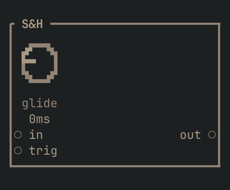 The S&H card as vimsynth draws it, 32 by 12 terminal cells