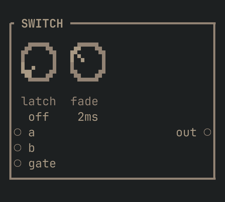 The SWITCH card as vimsynth draws it, 32 by 13 terminal cells