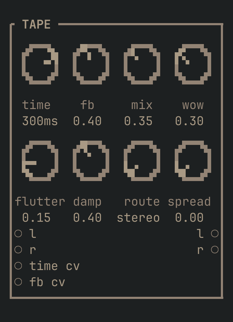 The TAPE card as vimsynth draws it, 32 by 20 terminal cells