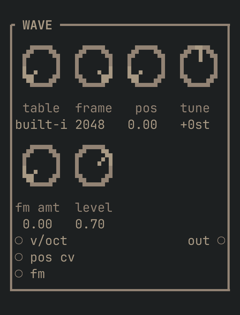The WAVE card as vimsynth draws it, 32 by 19 terminal cells